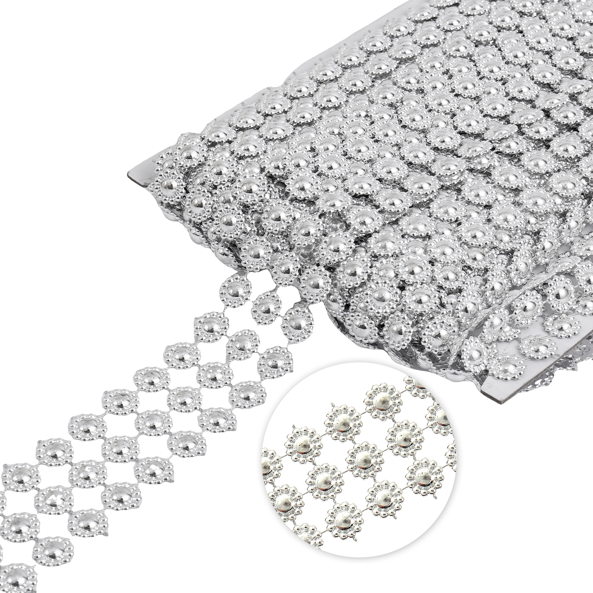 34mm 3roll Flower Trimming 10yds - Silver