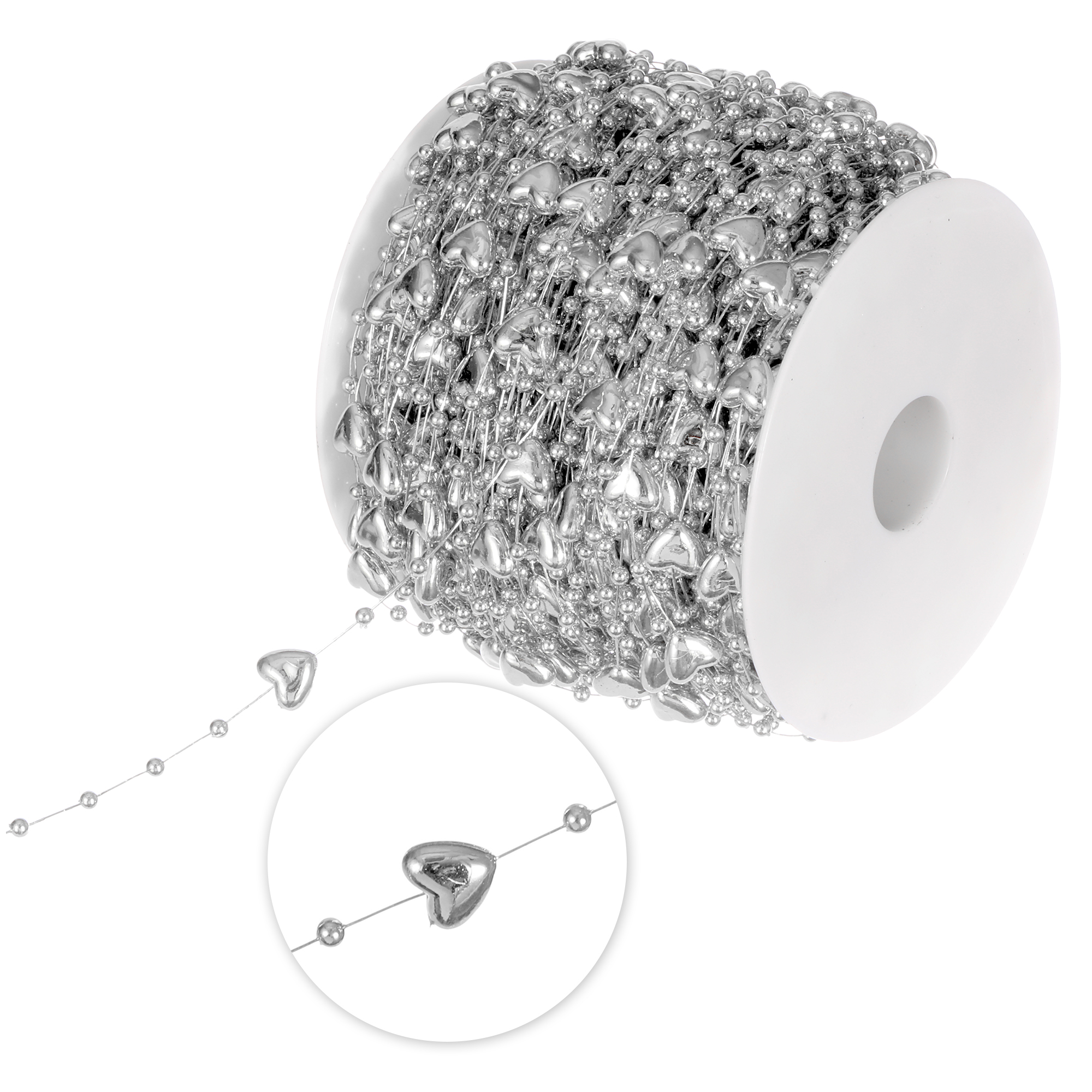 8mm Heart and Bead Trimming 66yds - Silver