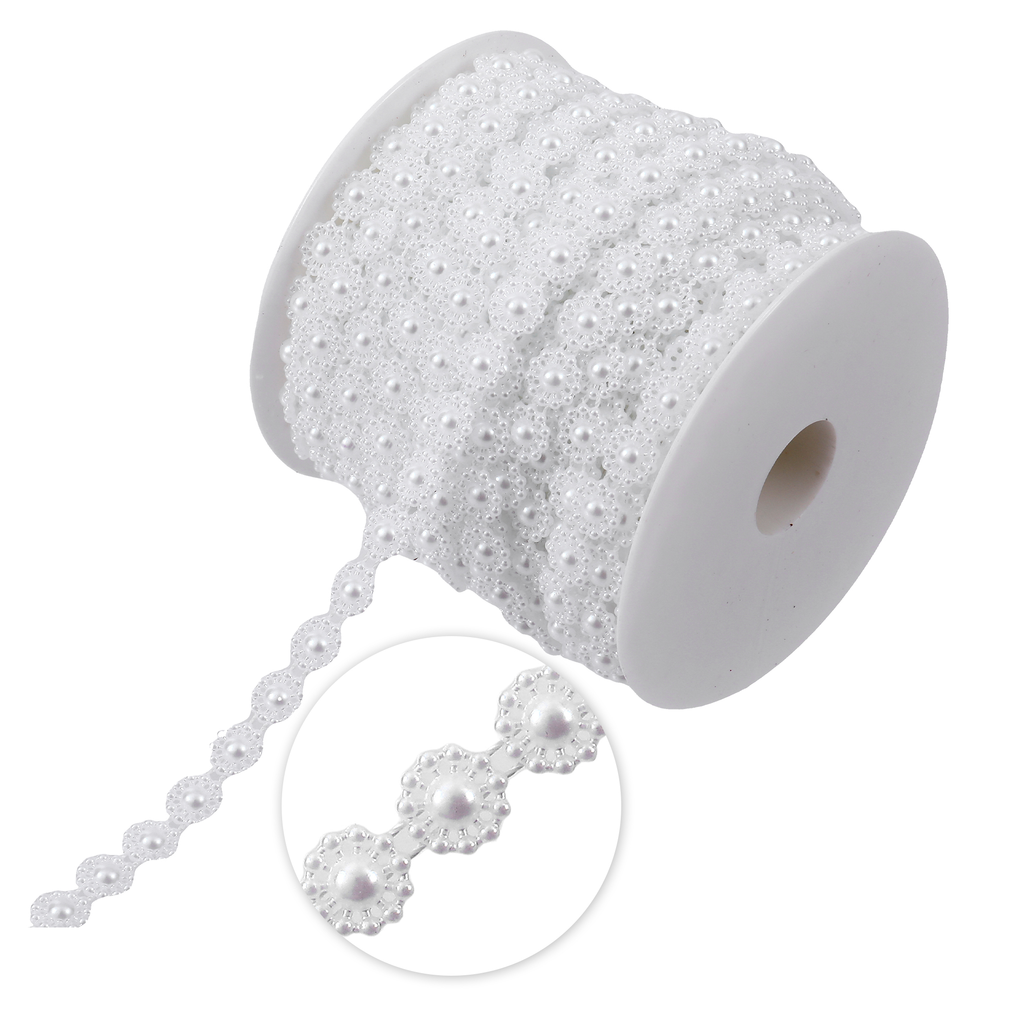 10mm Pearl Flower Trimming 22yds - White