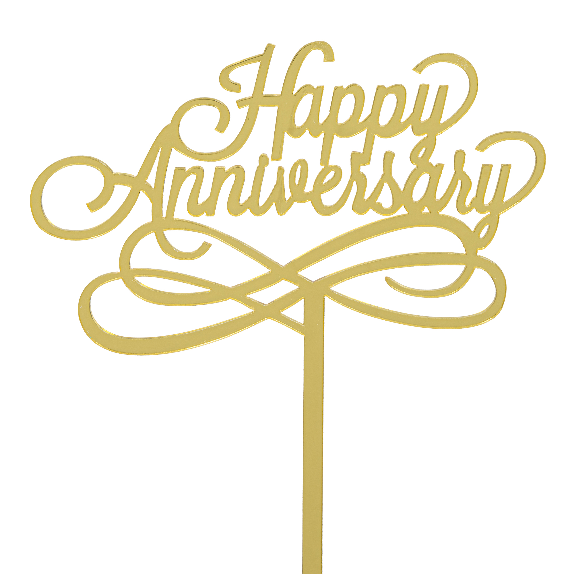 Acrylic Mirrored Cake Topper 5¾” "HAPPY ANNIVERSARY" - Gold