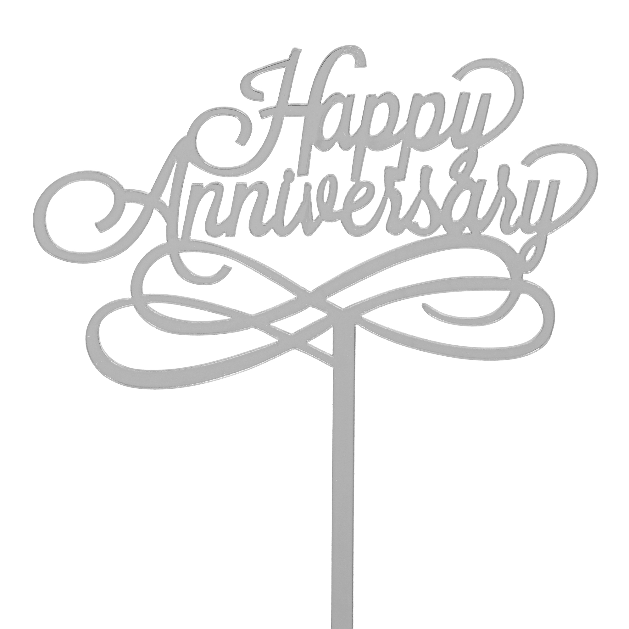 Acrylic Mirrored Cake Topper 5¾” "HAPPY ANNIVERSARY" - Silver