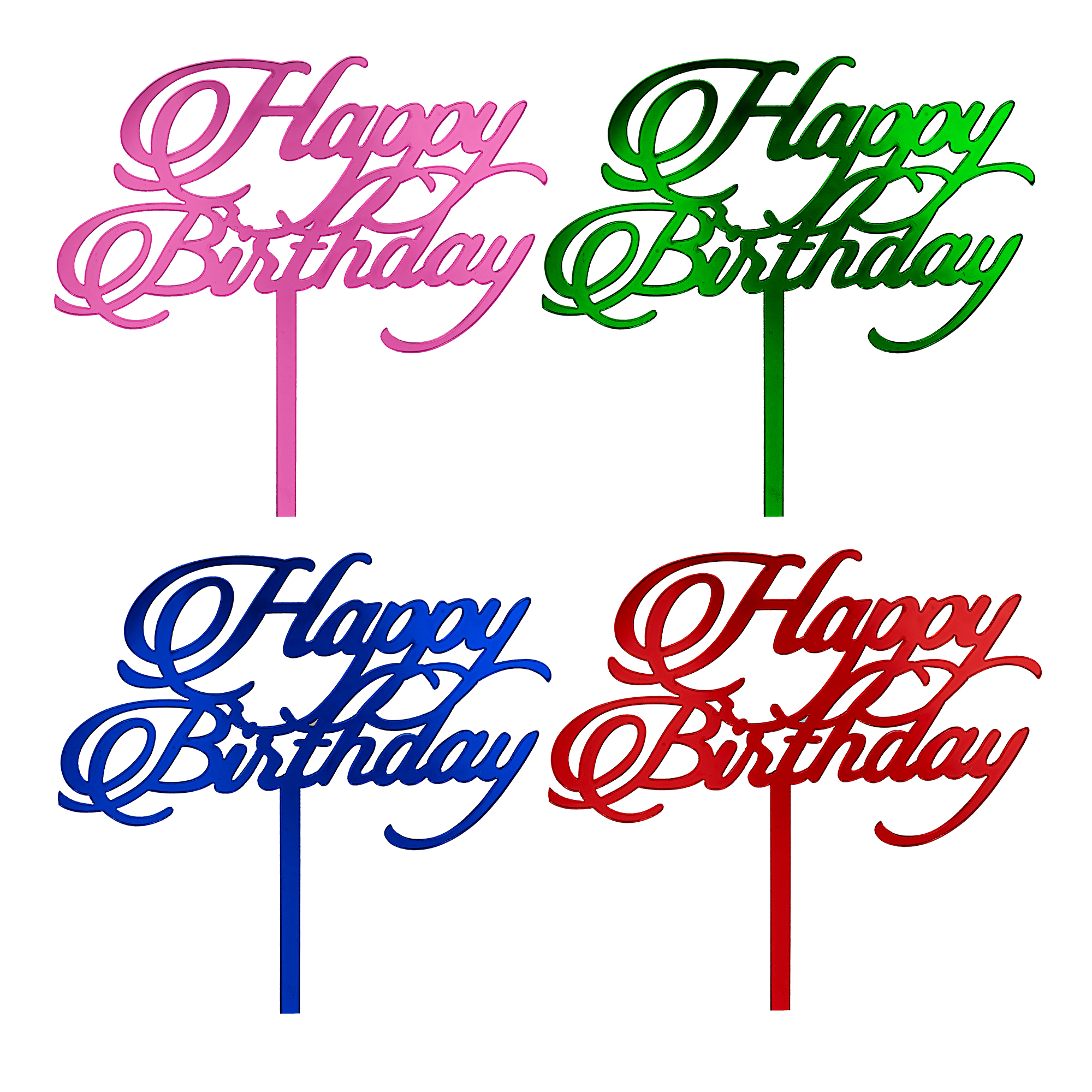 Acrylic Mirrored Cake Topper 5¾” "HAPPY BIRTHDAY" - Assorted