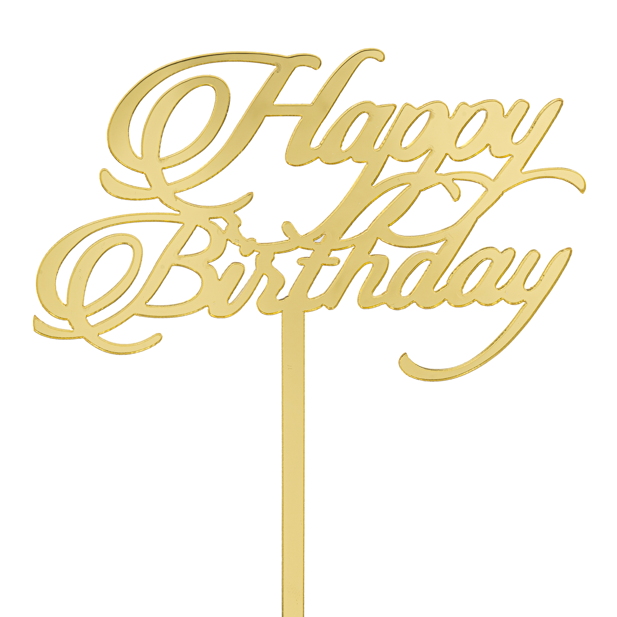 Acrylic Mirrored Cake Topper 5¾” "HAPPY BIRTHDAY" - Gold