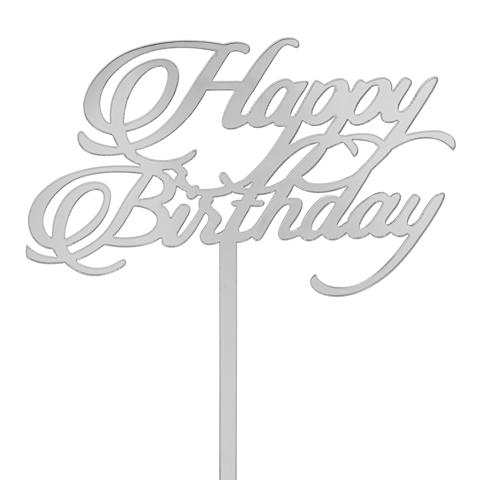 Acrylic Mirrored Cake Topper 5¾” "HAPPY BIRTHDAY" - Silver