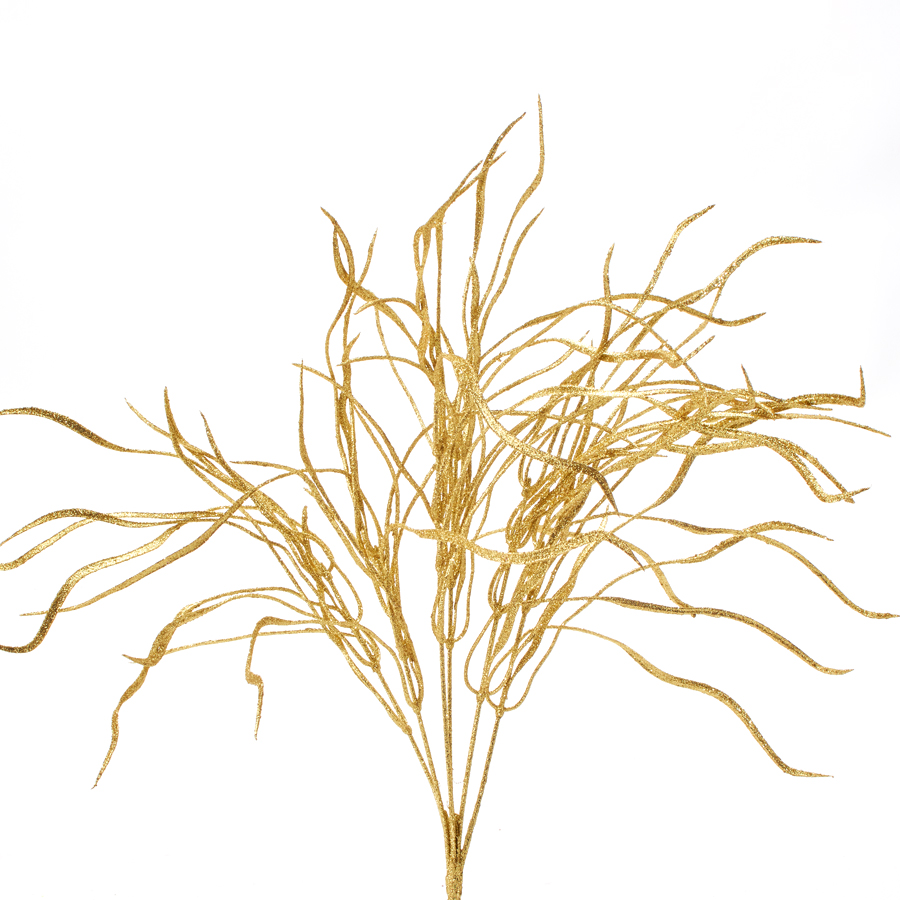 Glitter Flat Leaf Spray 20½" - Gold