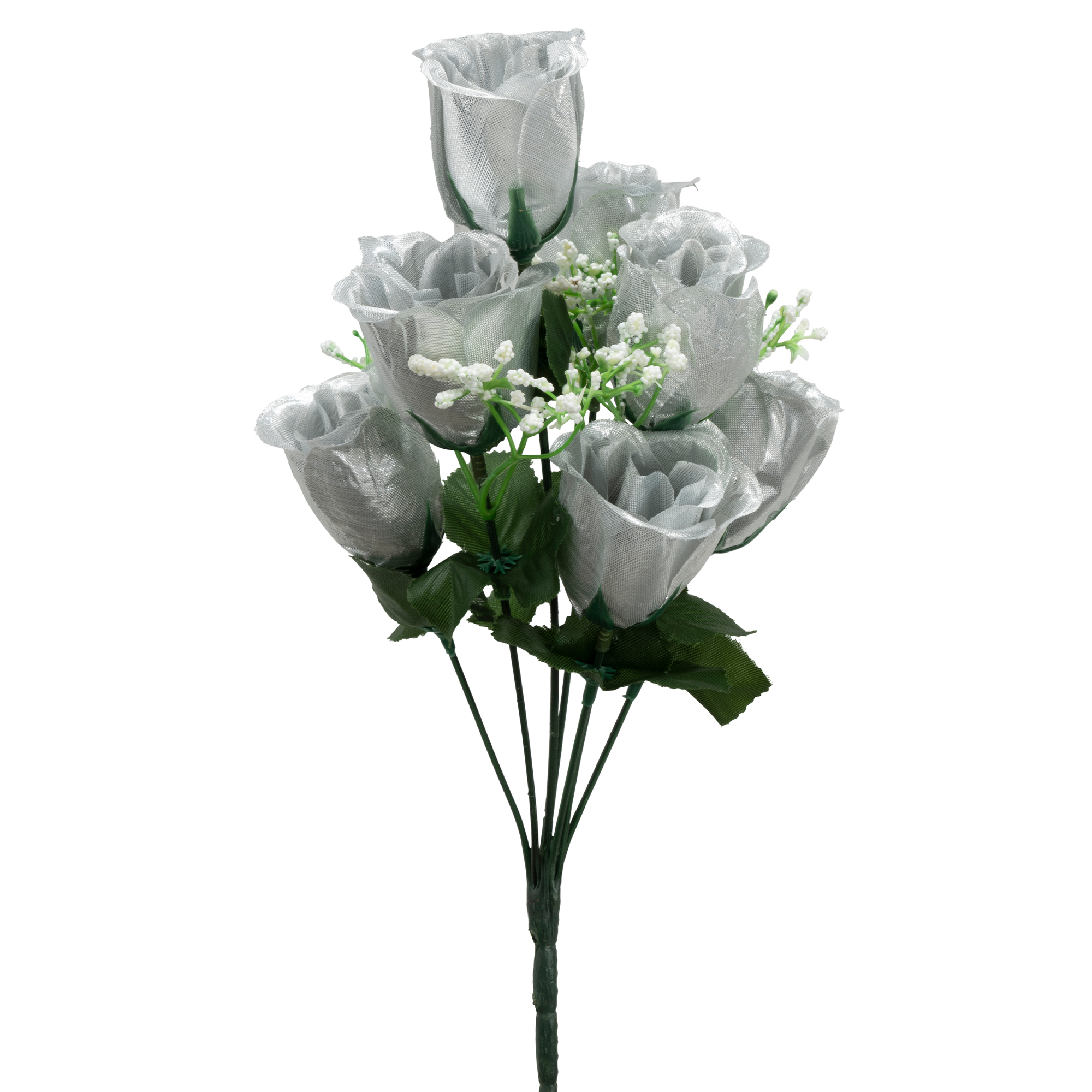 Artificial Rose Bud Bush 14½" - Silver