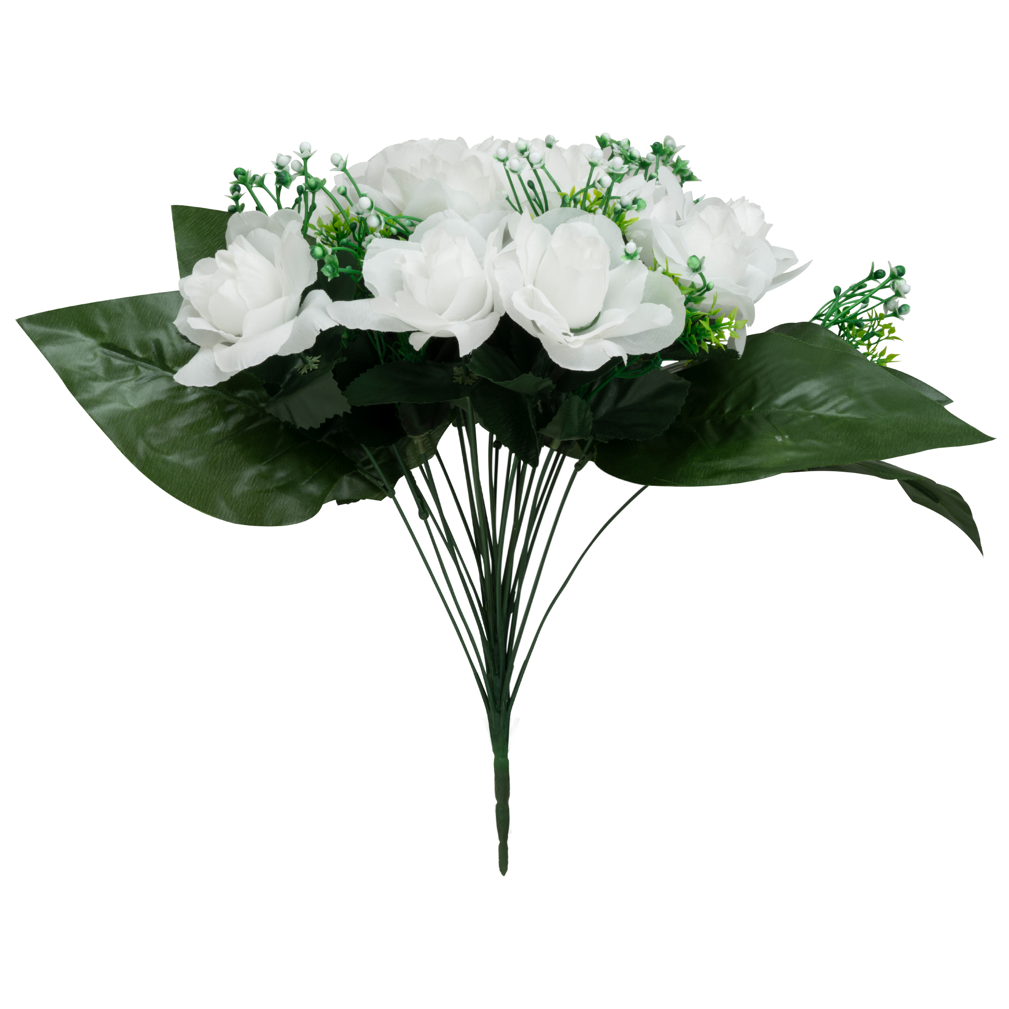 Artificial 13 Head Rose Bush 15" - White