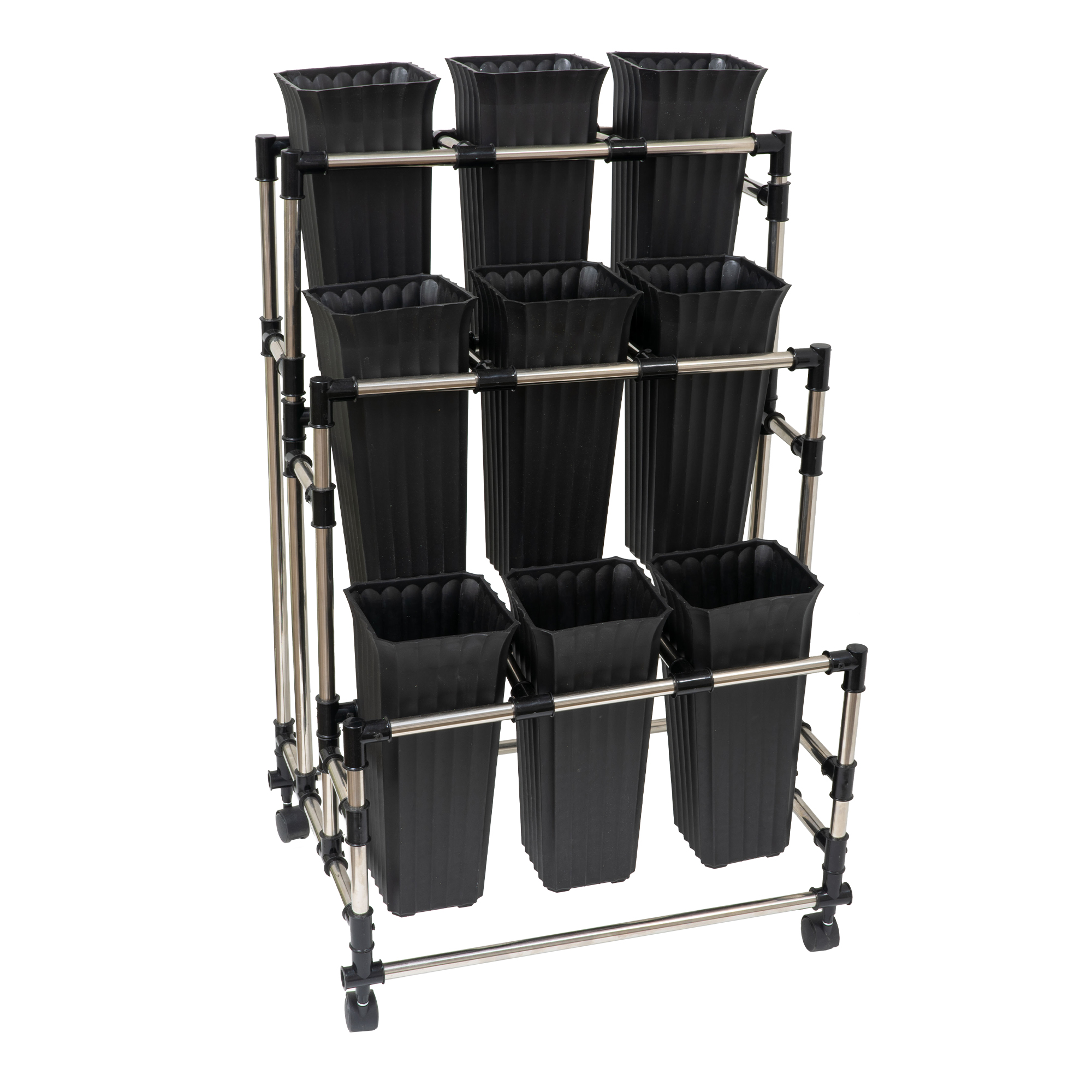 3-Tier Flower Display Stand 36" with 9 Buckets - Black