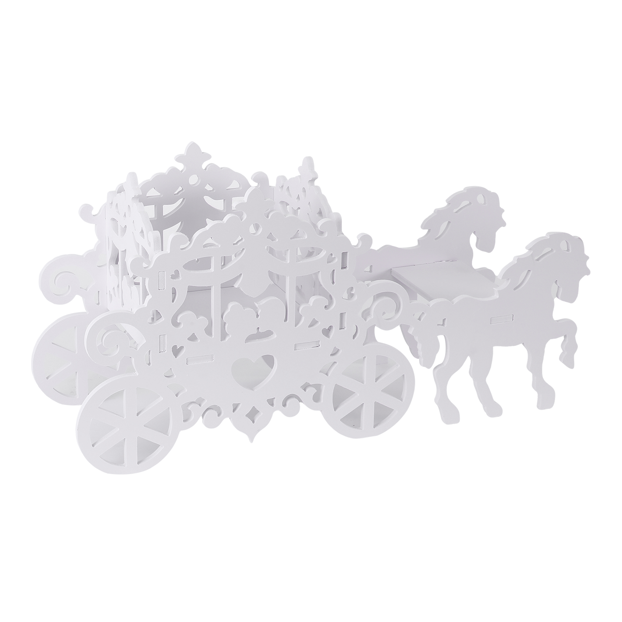 **PREORDER** Wood Carriage with Horses - White