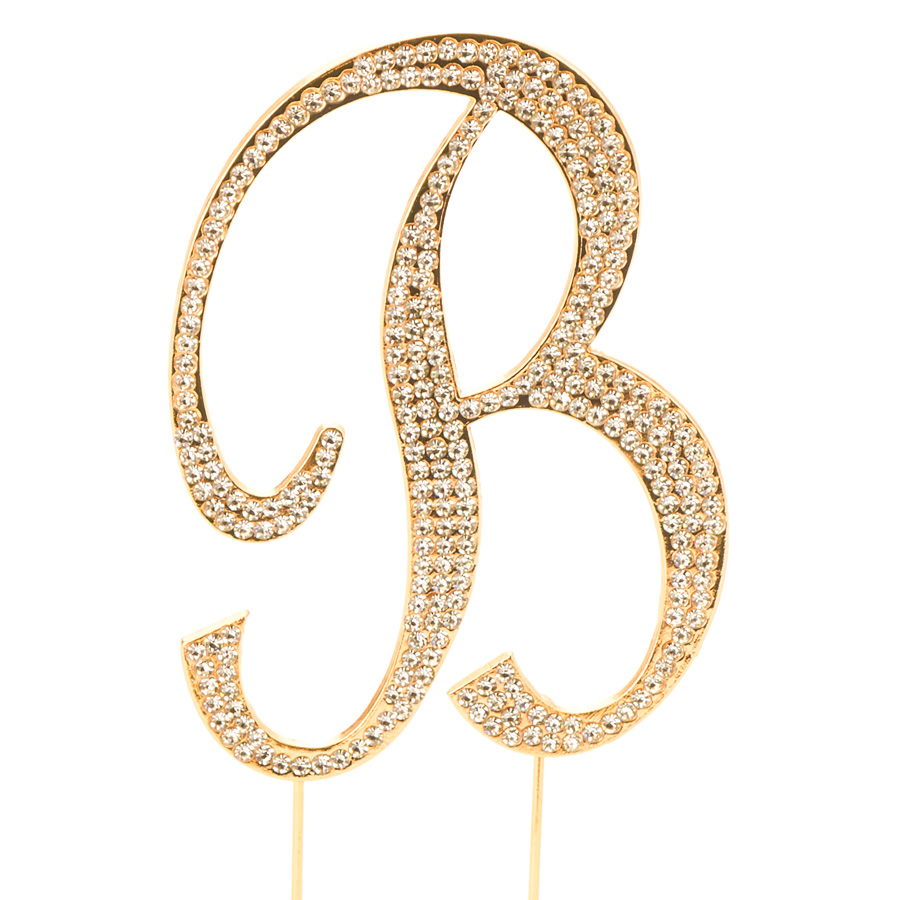 Rhinestone Cake Topper - "B"- Gold