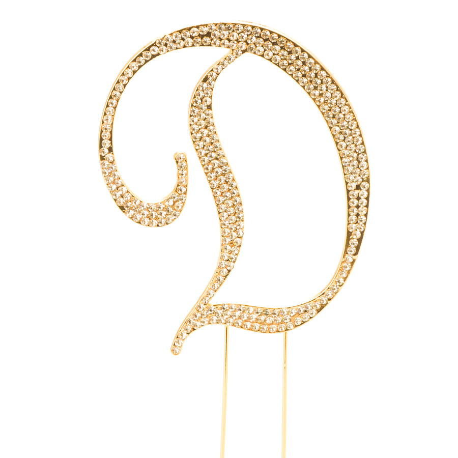 Rhinestone Cake Topper - "D" - Gold