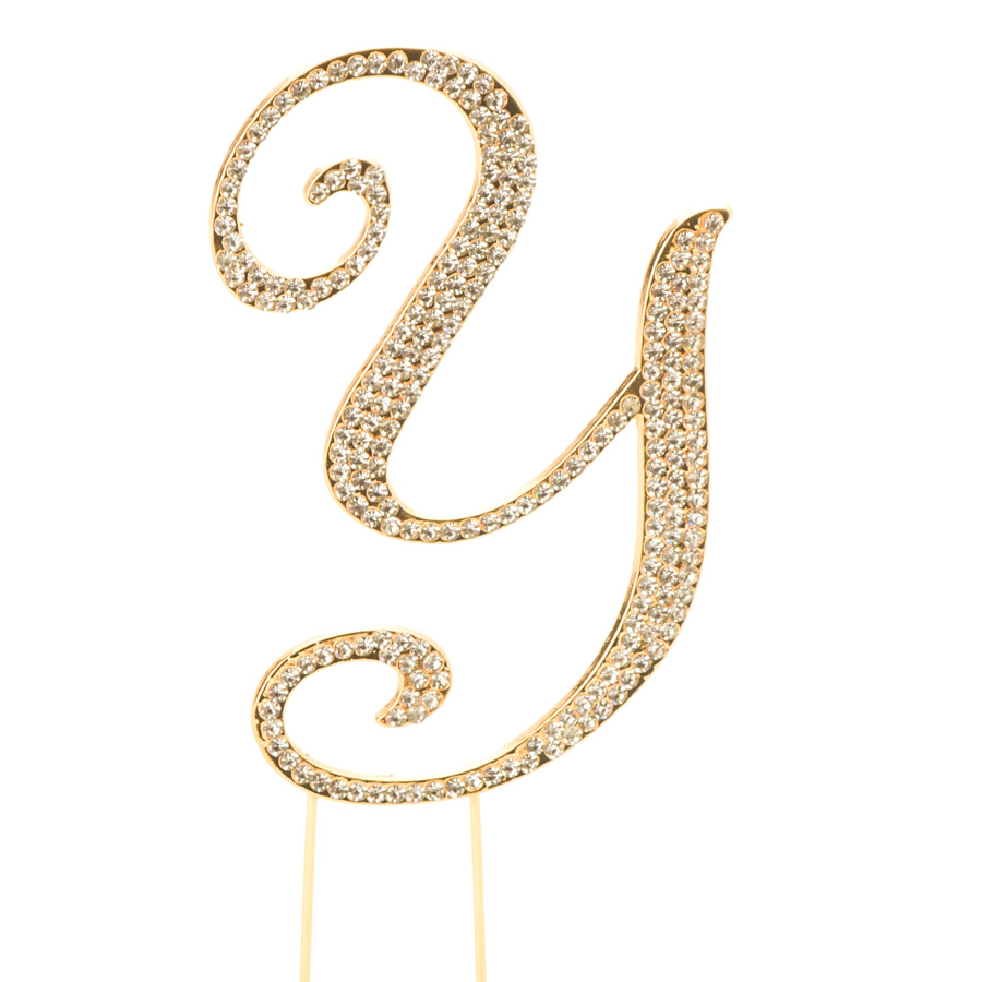 Rhinestone Cake Topper - "Y"- Gold