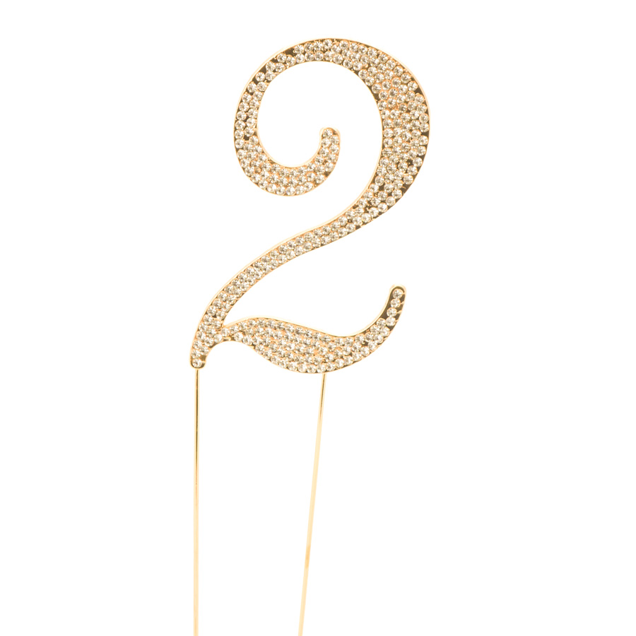 Rhinestone Cake Topper - "2"- Gold