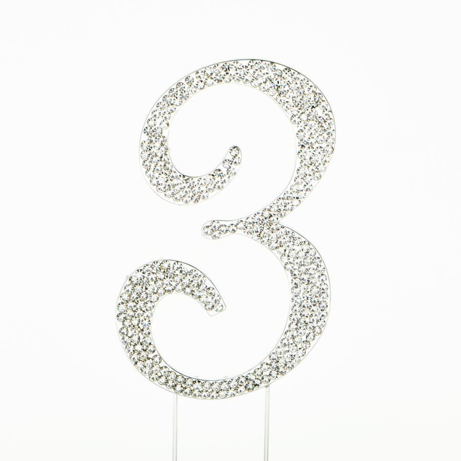 Rhinestone Cake Topper - "3"
