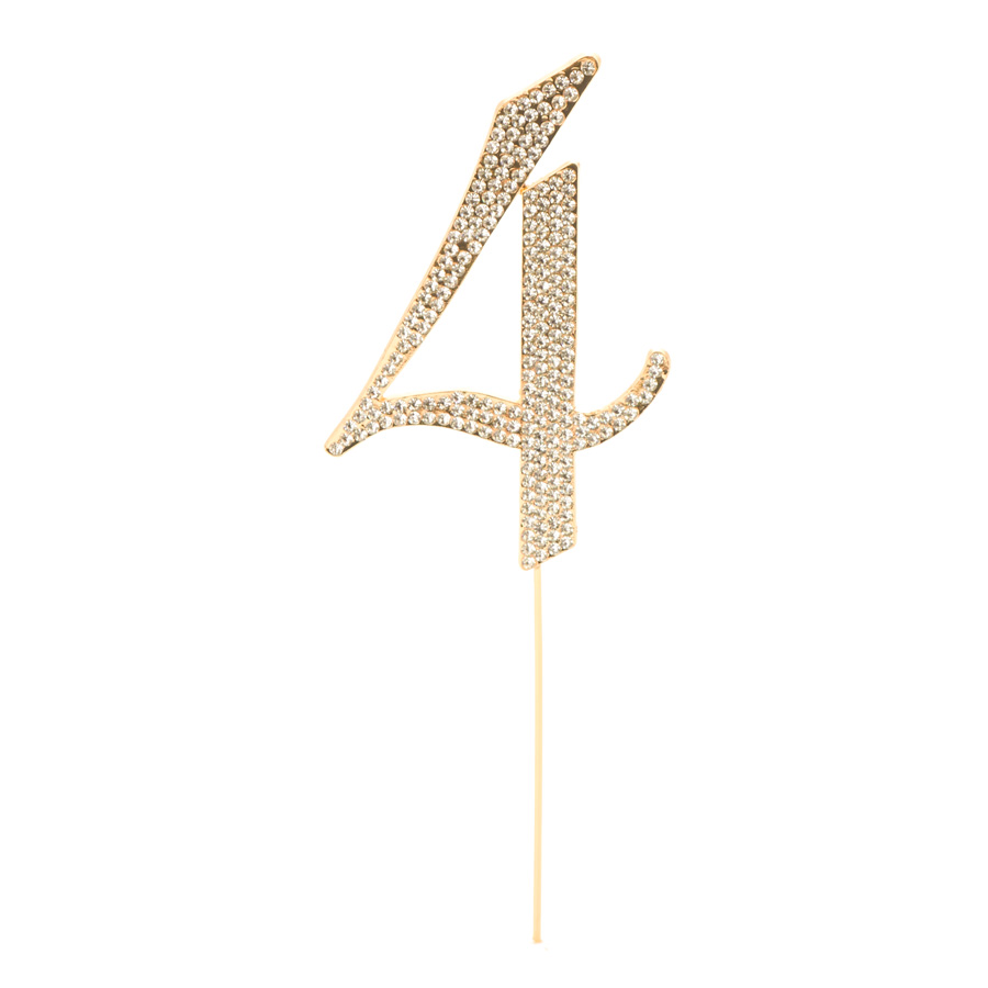 Rhinestone Cake Topper - "4"- Gold