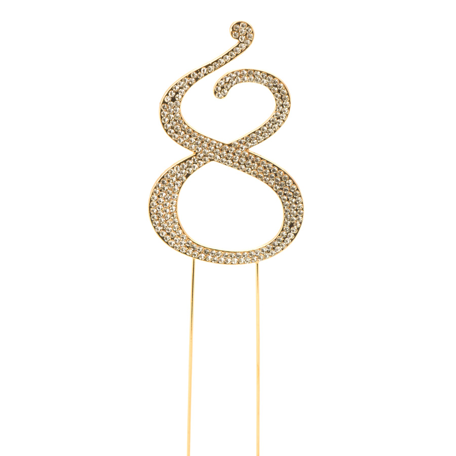 Rhinestone Cake Topper - "8"- Gold