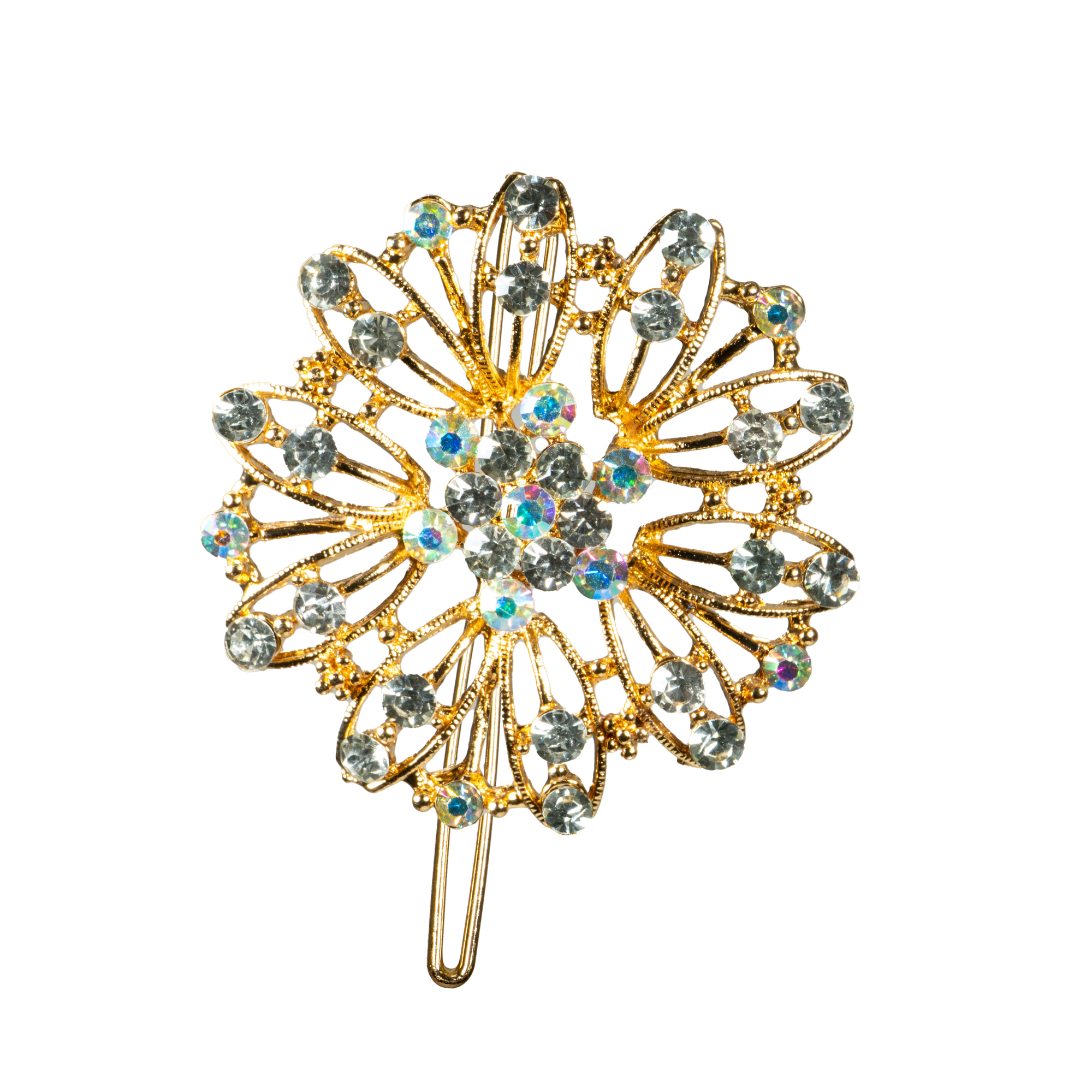 Rhinestone Flower Brooch 2" 12pc/bag - Gold