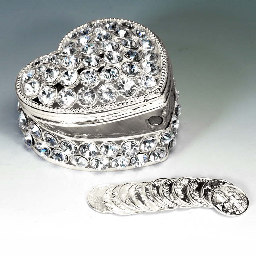 Arras Set For Weddings- Rhinestone Heart Box 3"