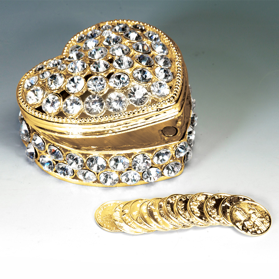 Arras Set For Weddings- Rhinestone Heart Box 3"