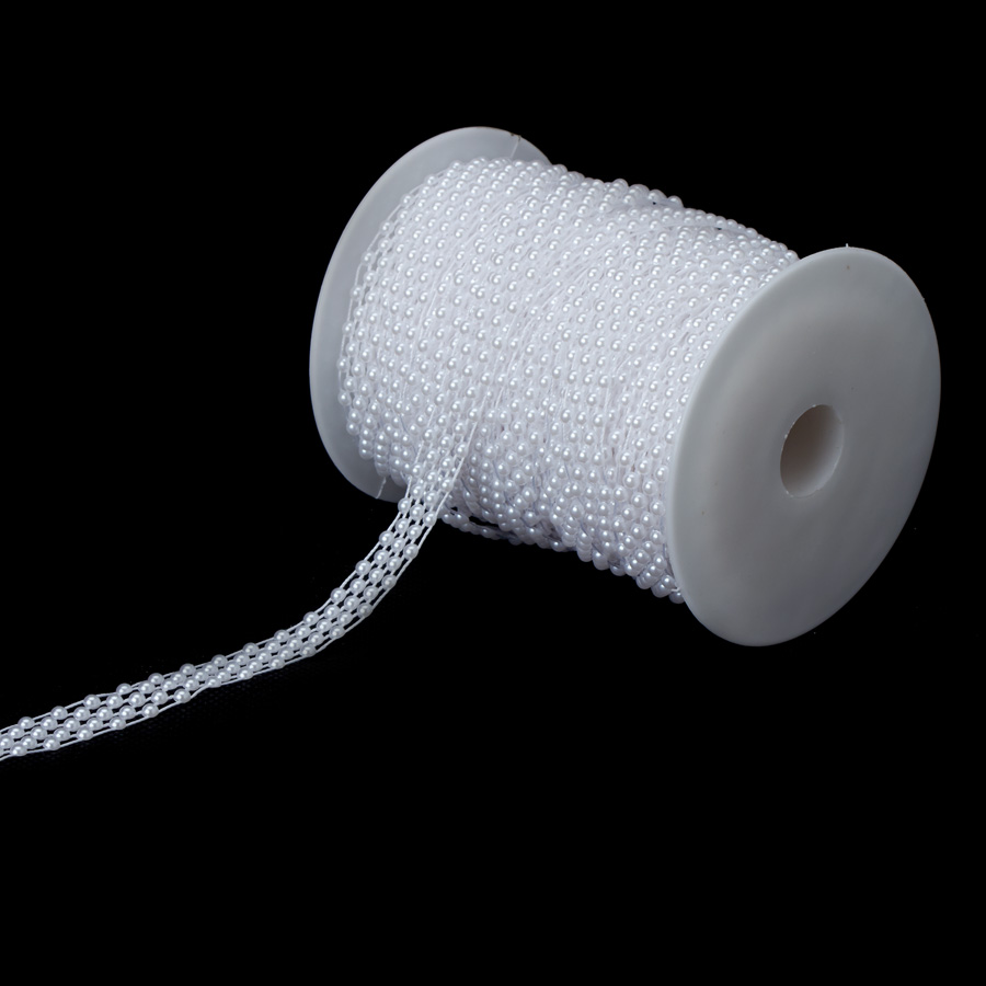Half Round Pearl Garland and Banding Trim Ribbon - White