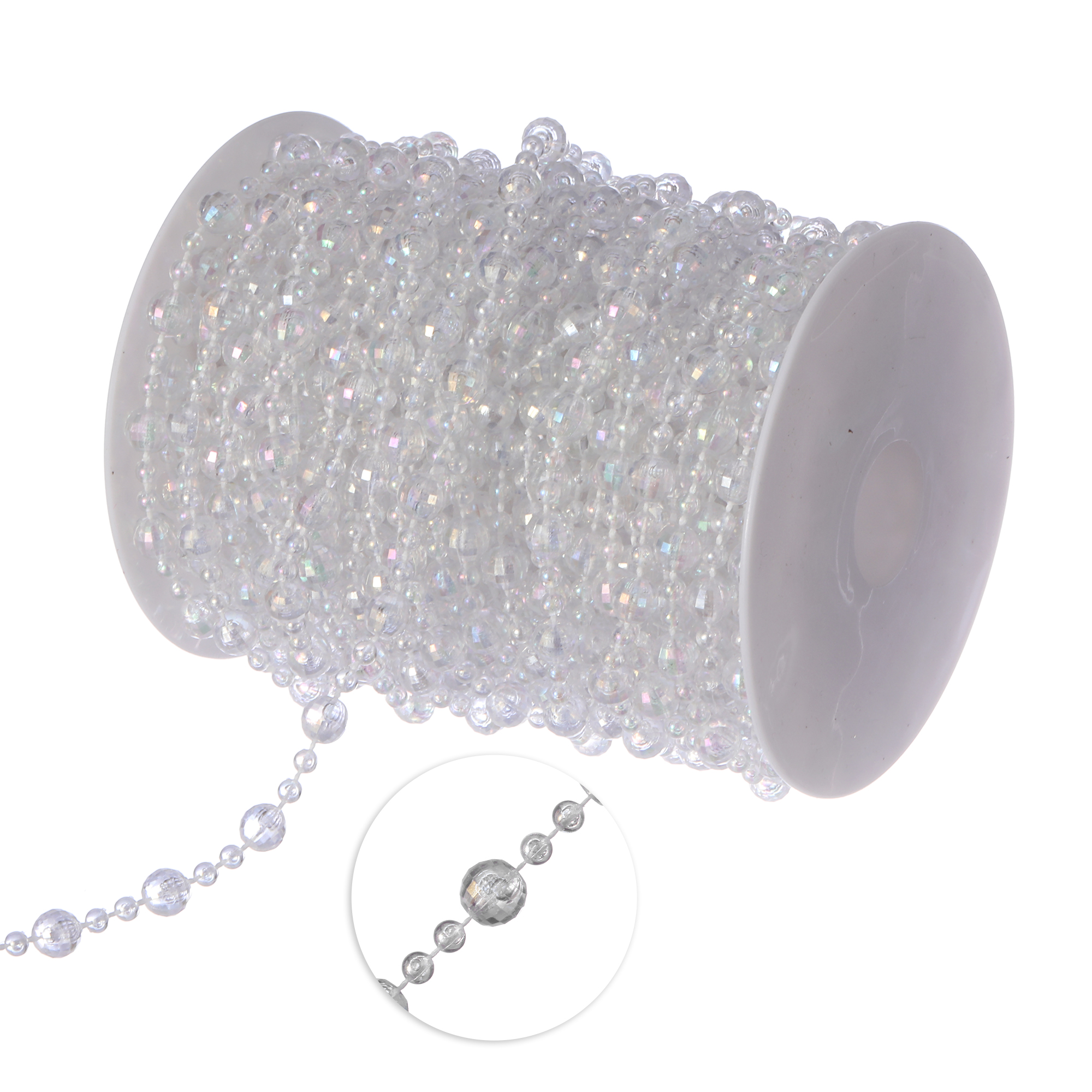 4mm and 8mm Octagon Ball Rolls 22yds - White Iridescent