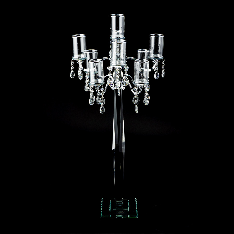 Crystal Candelabra 8 arm with Glass Cylinders  38" -  Silver