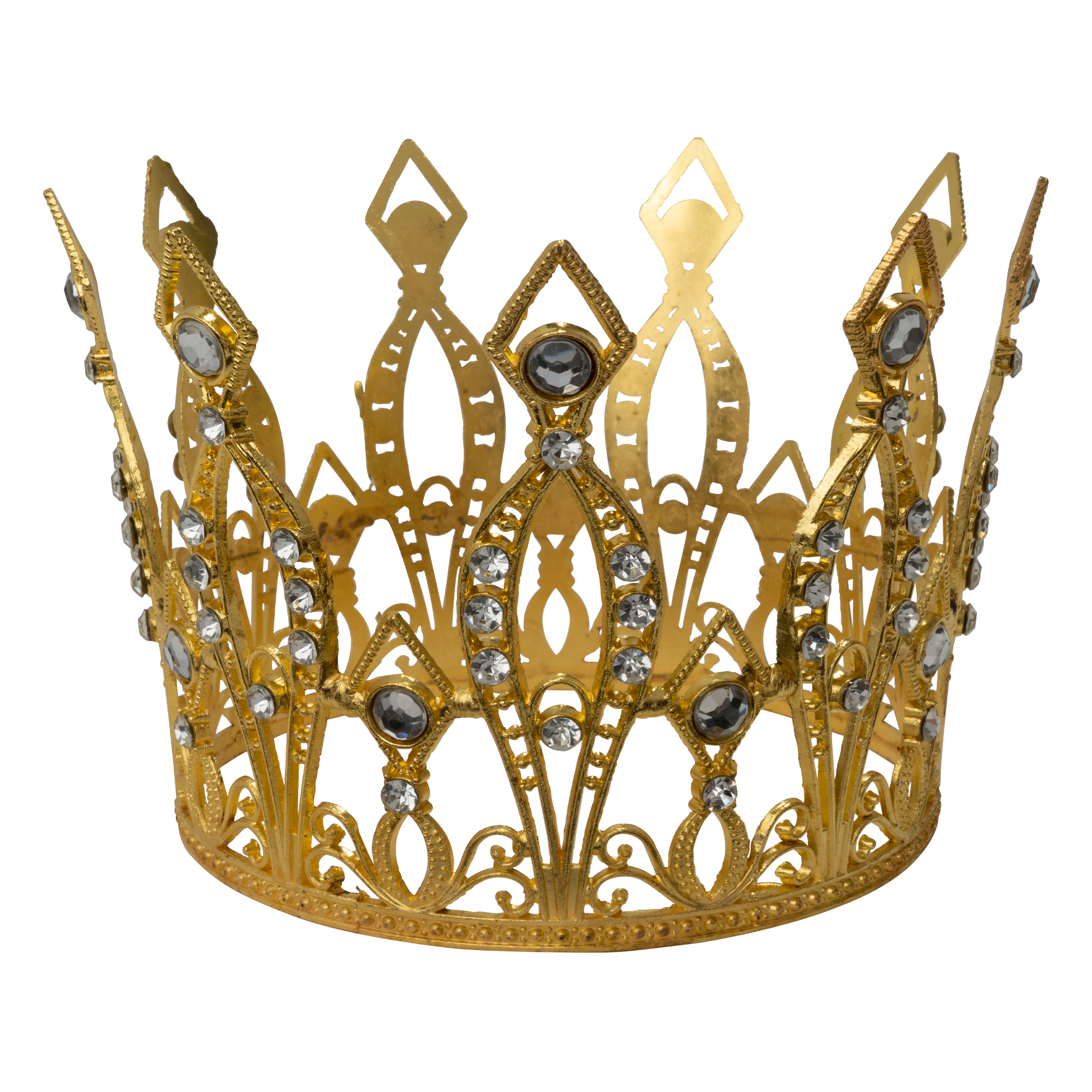 Metal Royal Crown with Rhinestones - Gold
