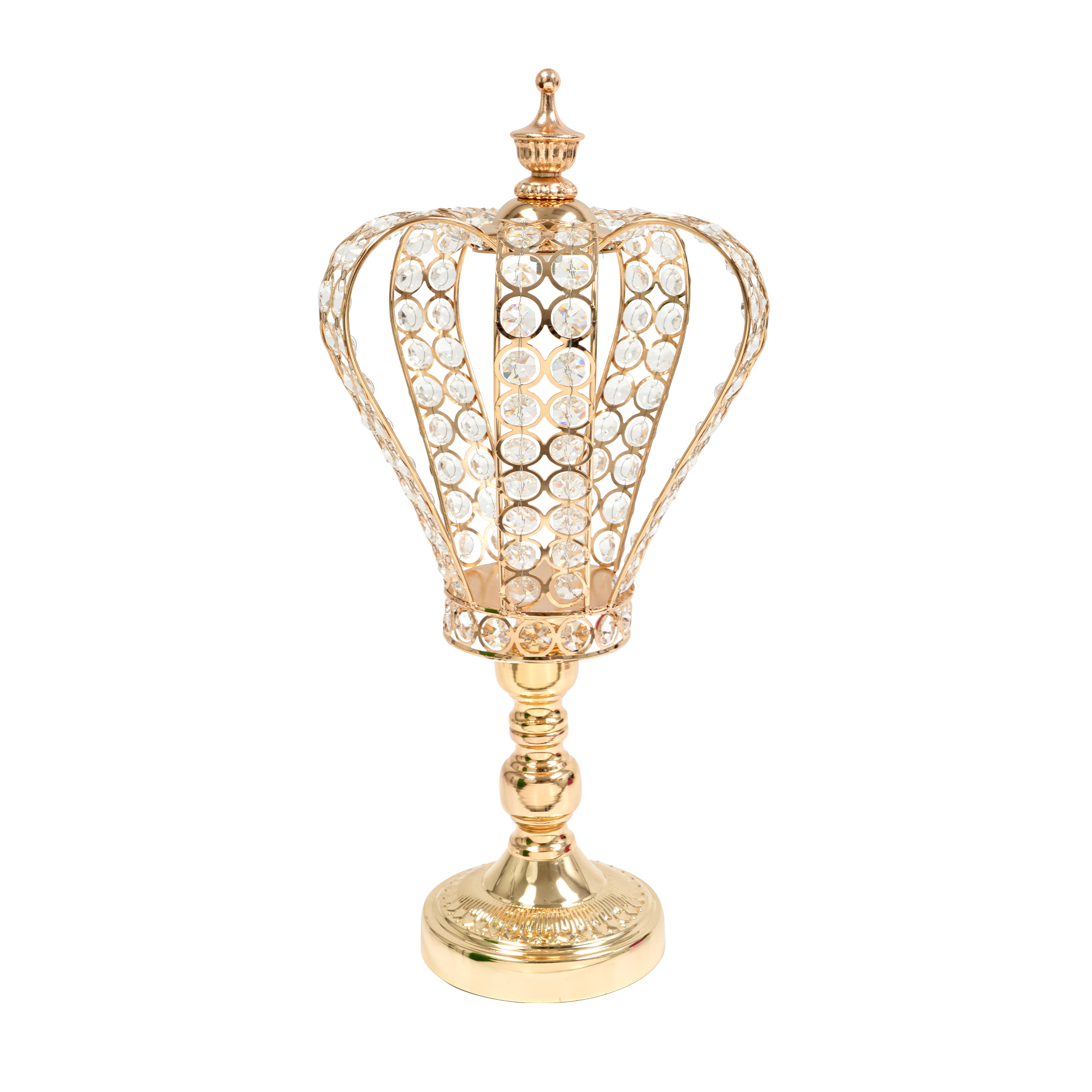 Metal and Crystal Crown Centerpiece Riser 15&frac12;" - Gold