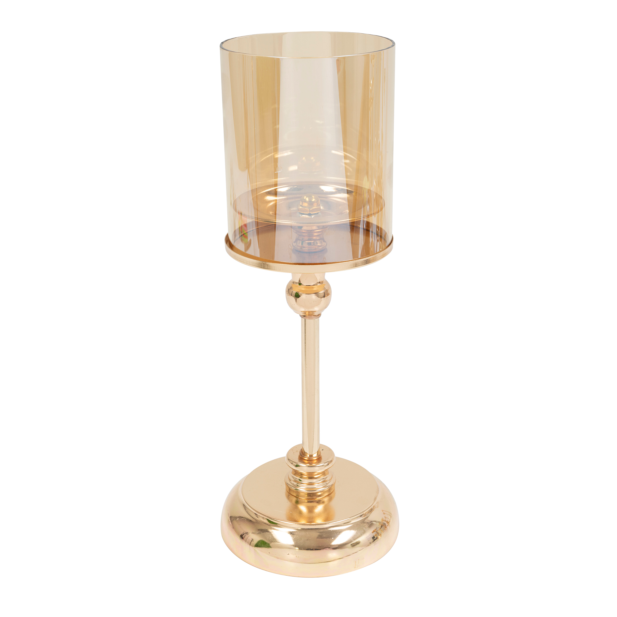 Metal Candle Holder With Glass Shade 12&frac12;" - Gold