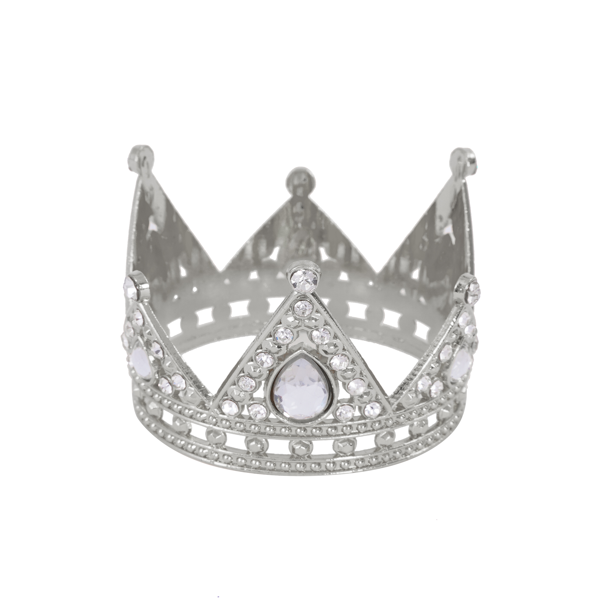 Metal Royal Crown with Rhinestones - Silver