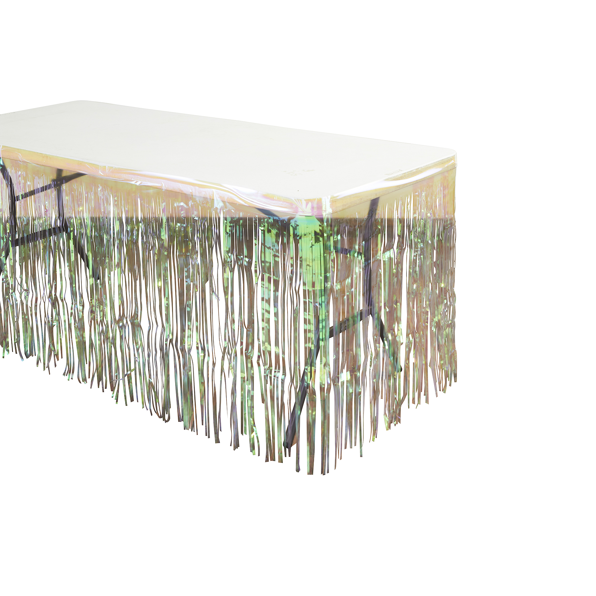 Metallic Foil Table Skirt 14ft - White Iridescent