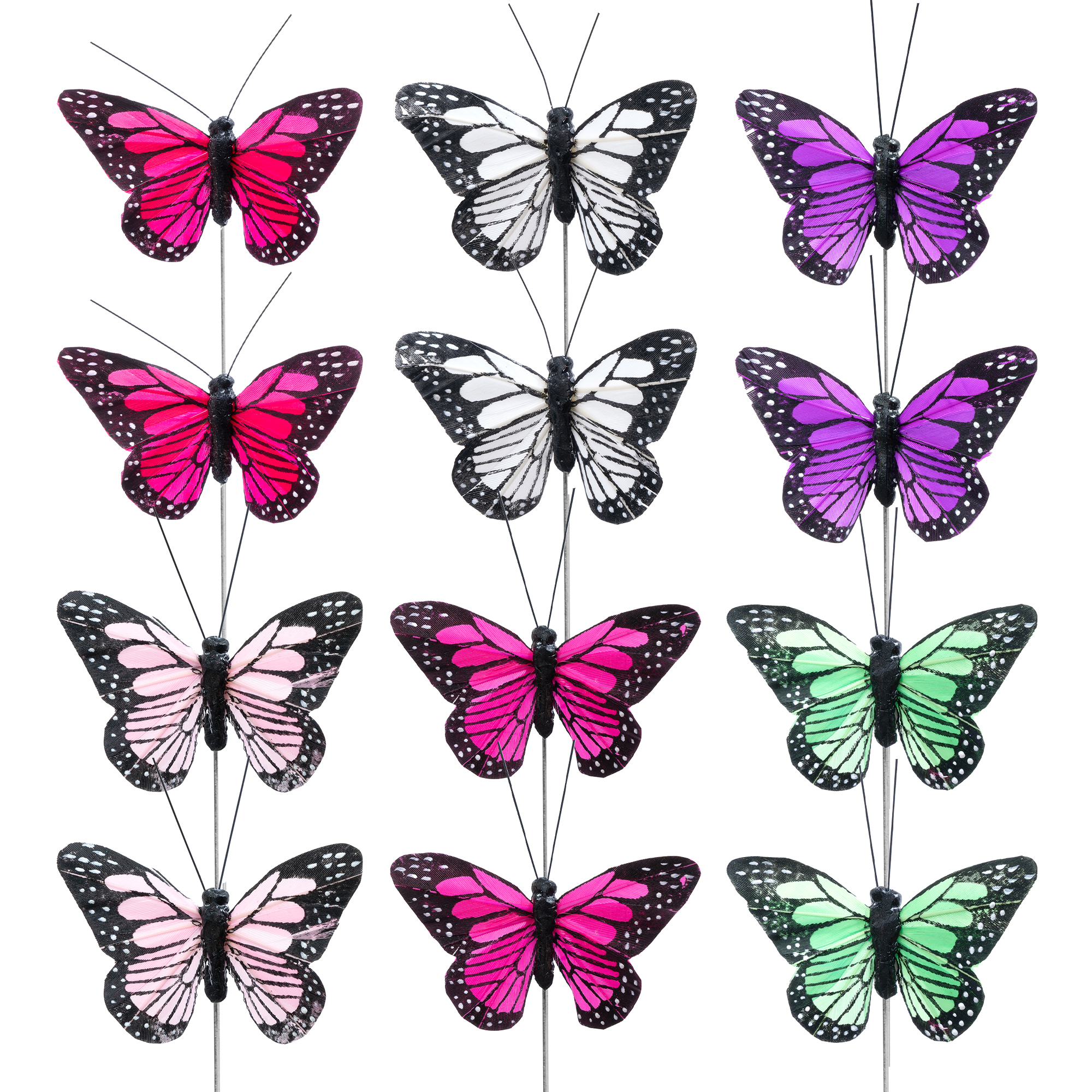 Feather Butterfly with Metal Wire 2&frac12;" 12pc/box - Assorted