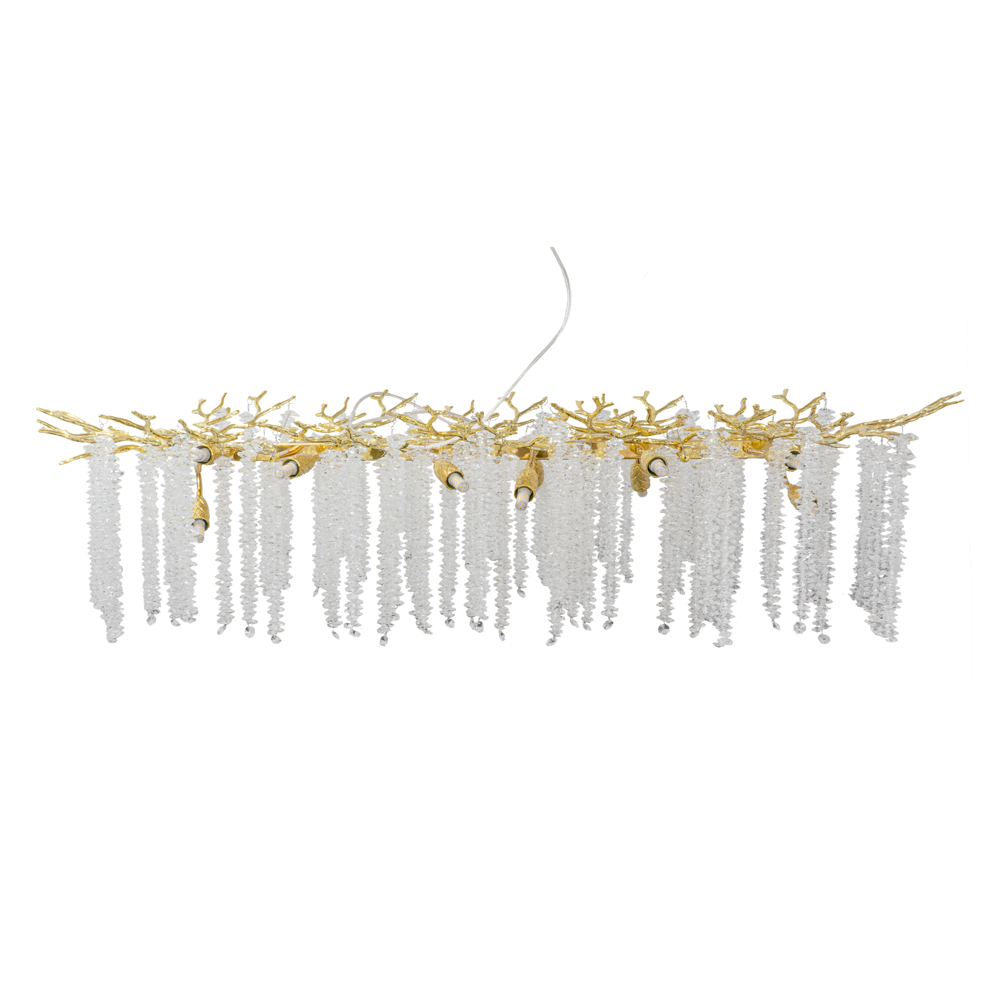 Ceiling Rectangle Branch Design with Tassel Glass Chandelier Light - Gold
