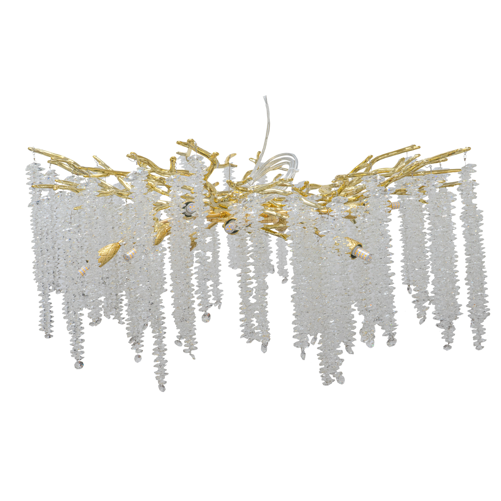 Ceiling Round Branch Design with Tassel Glass Chandelier Light - Gold