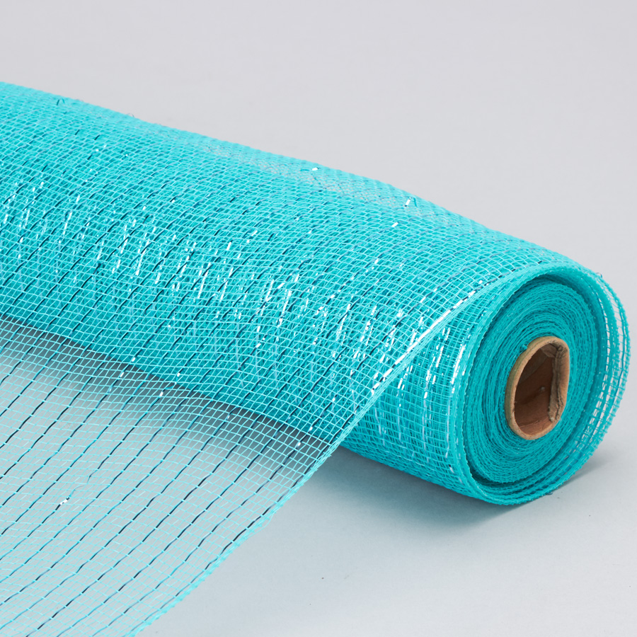 Decorative Poly Mesh Roll with Matching Metallic Stripes - Aqua