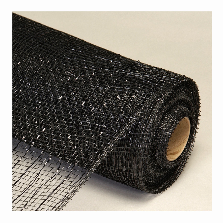 Decorative Poly Mesh Roll with Matching Metallic Stripes - Black