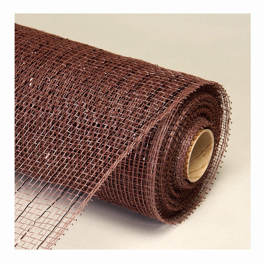 Decorative Poly Mesh Roll with Matching Metallic Stripes - Brown