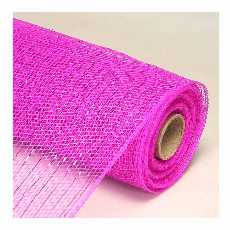 Decorative Poly Mesh Roll with Matching Metallic Stripes - Fuchsia