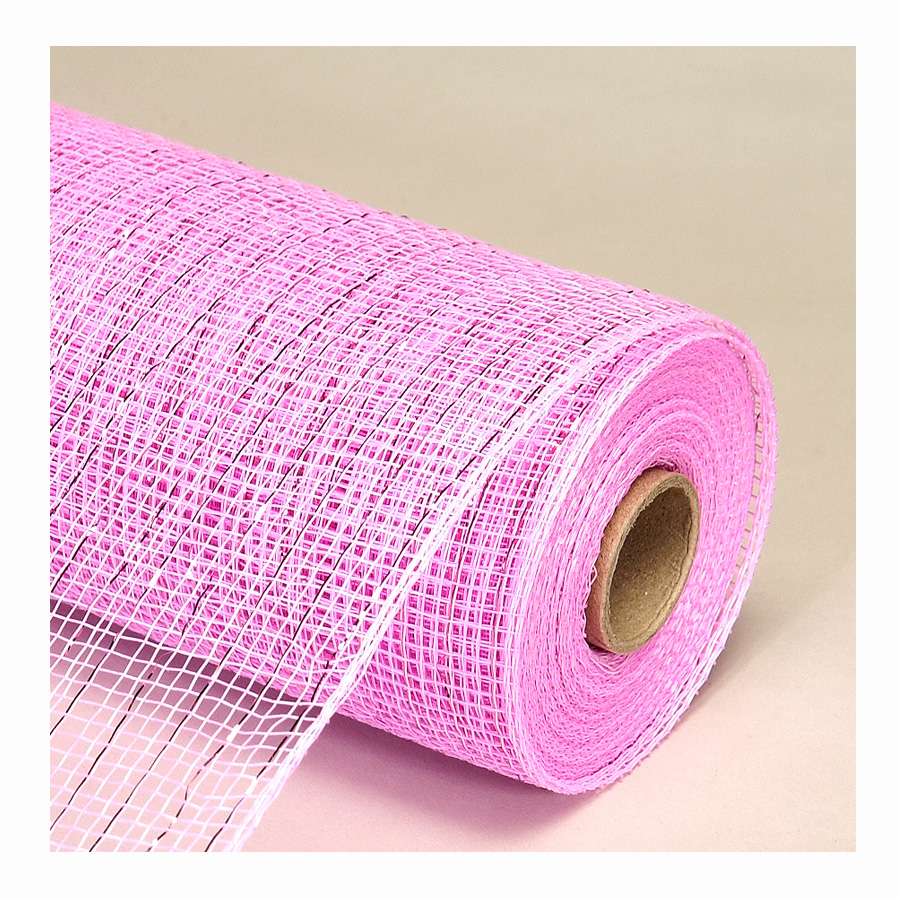 Decorative Poly Mesh Roll with Matching Metallic Stripes - Pink