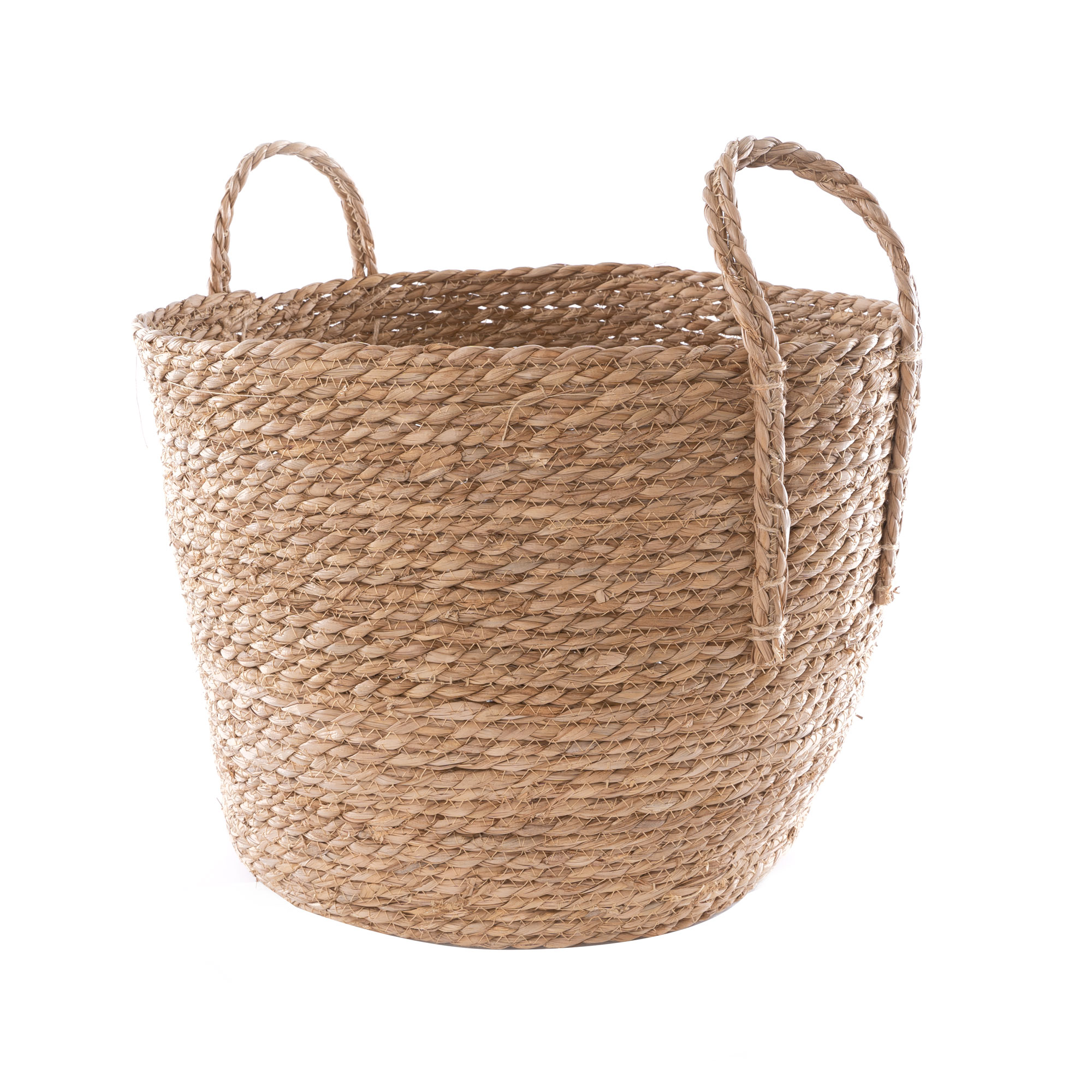 Woven Rattan Floor Round Basket with Handles 14" x 12"
