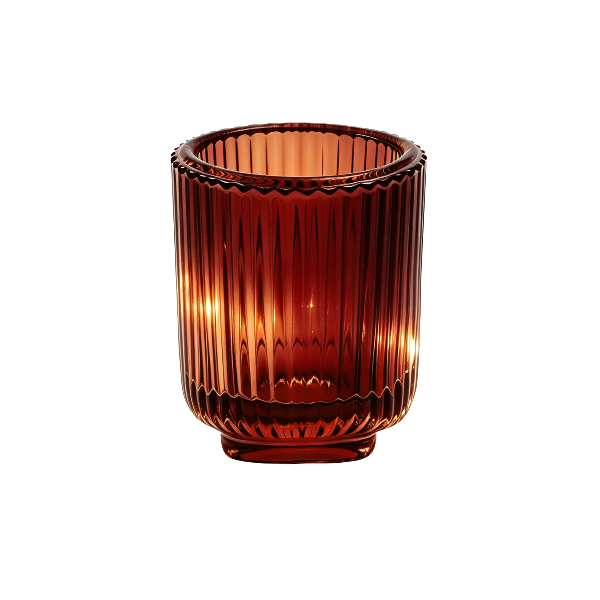 Glass Ribbed Votive Candle Holder 3&frac14;" - Amber